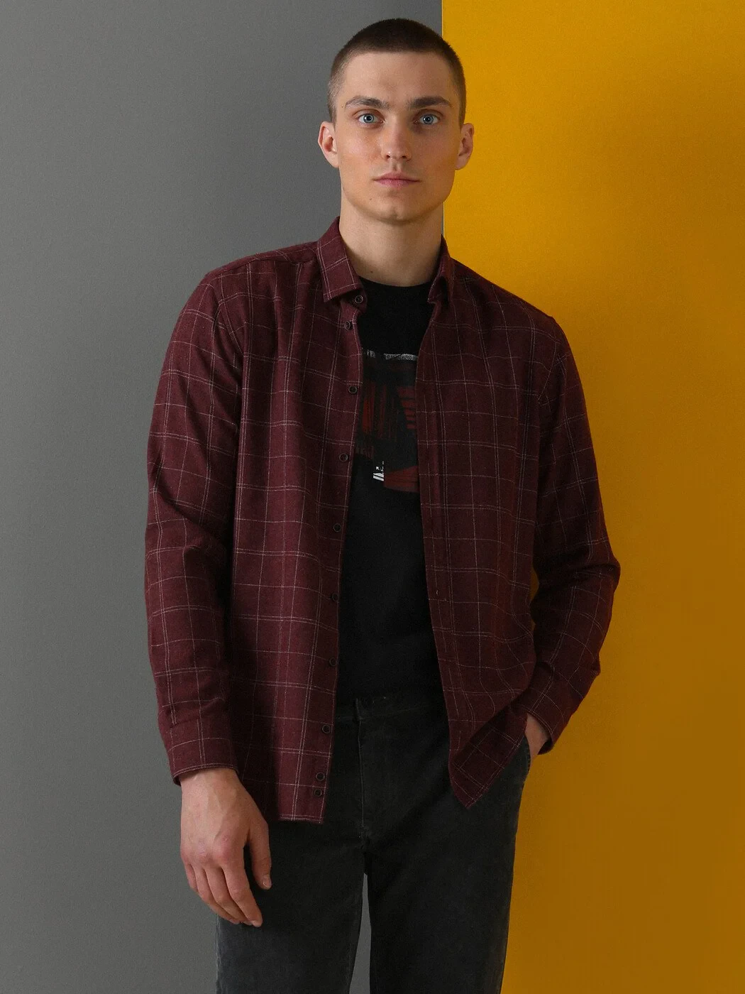 Bordo Kareli Regular Fit Dokuma Casual Pamuk Karışımlı Gömlek - 1