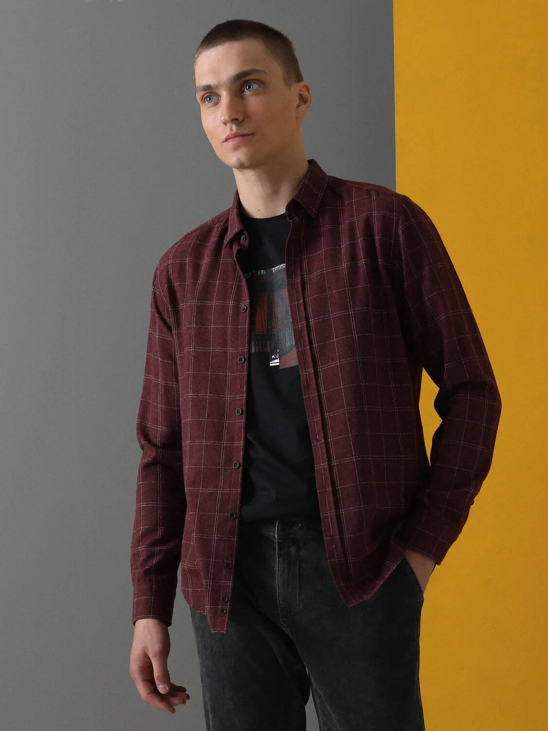 Bordo Kareli Regular Fit Dokuma Casual Pamuk Karışımlı Gömlek - 3