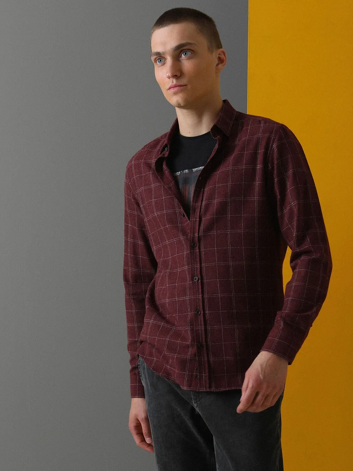 Bordo Kareli Regular Fit Dokuma Casual Pamuk Karışımlı Gömlek - 4