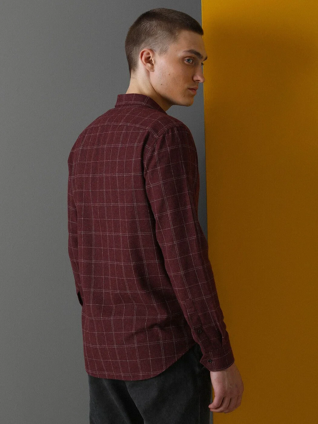 Bordo Kareli Regular Fit Dokuma Casual Pamuk Karışımlı Gömlek - 5