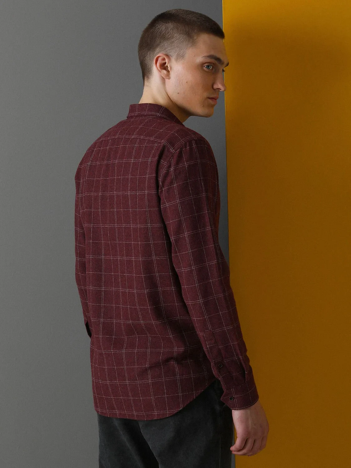 Bordo Kareli Regular Fit Dokuma Casual Pamuk Karışımlı Gömlek - 5