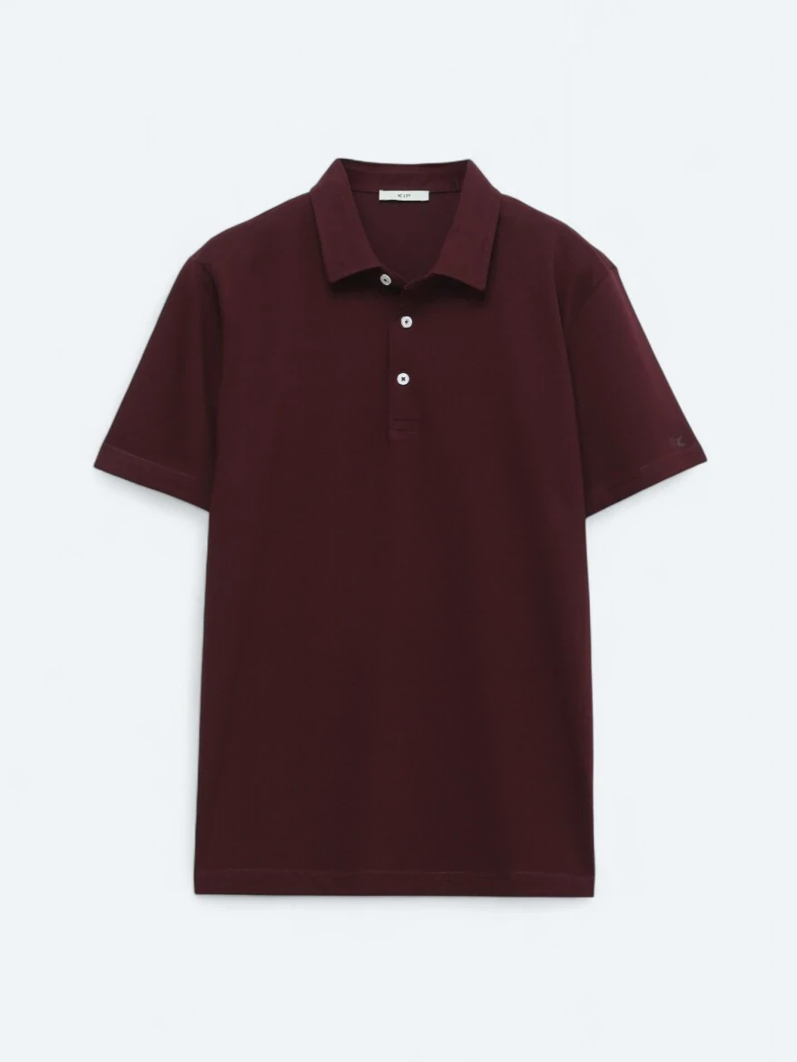 Bordo Polo Yaka Pamuk Karışımlı T-Shirt 