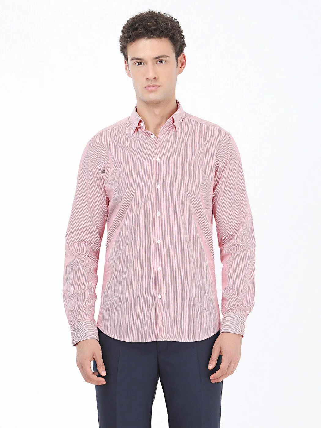Bordo Regular Fit Dokuma Casual %100 Pamuk Gömlek - 1