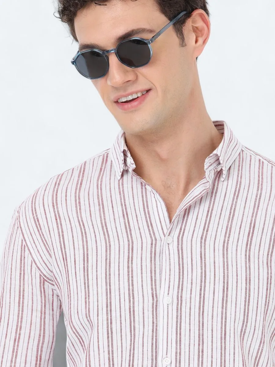 Bordo Regular Fit Dokuma Casual Pamuk Karışımlı Gömlek - 1