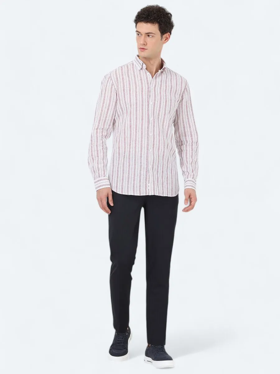 Bordo Regular Fit Dokuma Casual Pamuk Karışımlı Gömlek - 2