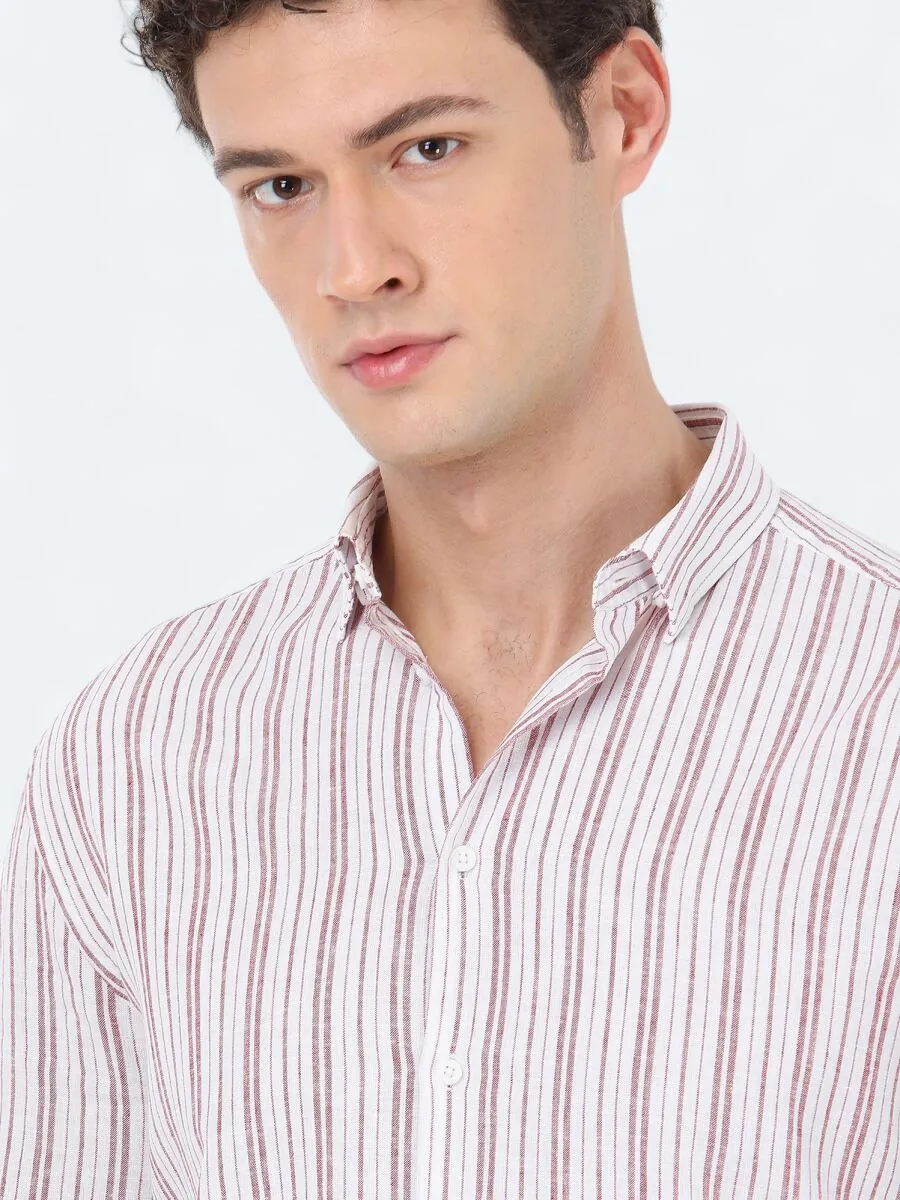 Bordo Regular Fit Dokuma Casual Pamuk Karışımlı Gömlek - 4