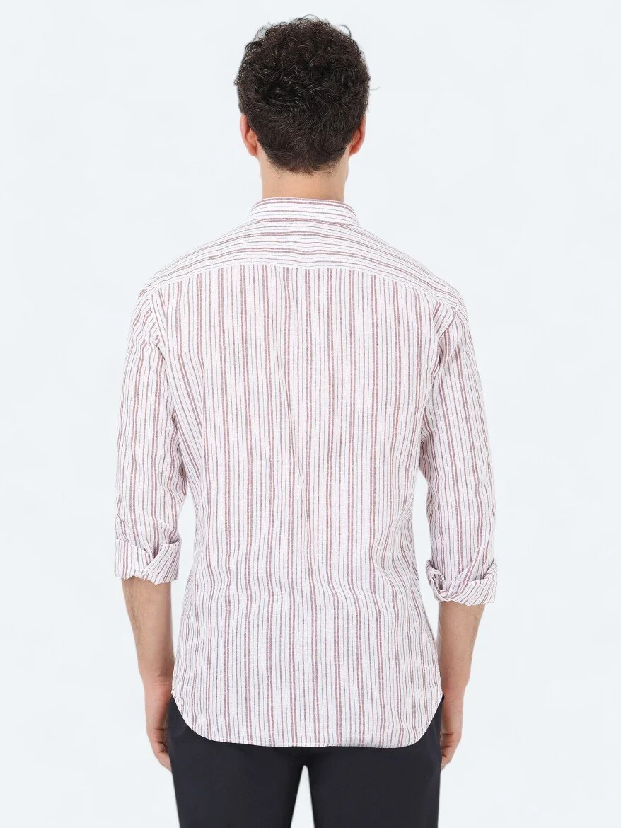 Bordo Regular Fit Dokuma Casual Pamuk Karışımlı Gömlek - 5