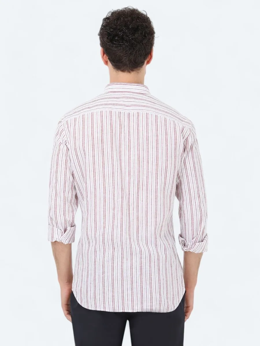 Bordo Regular Fit Dokuma Casual Pamuk Karışımlı Gömlek - 5