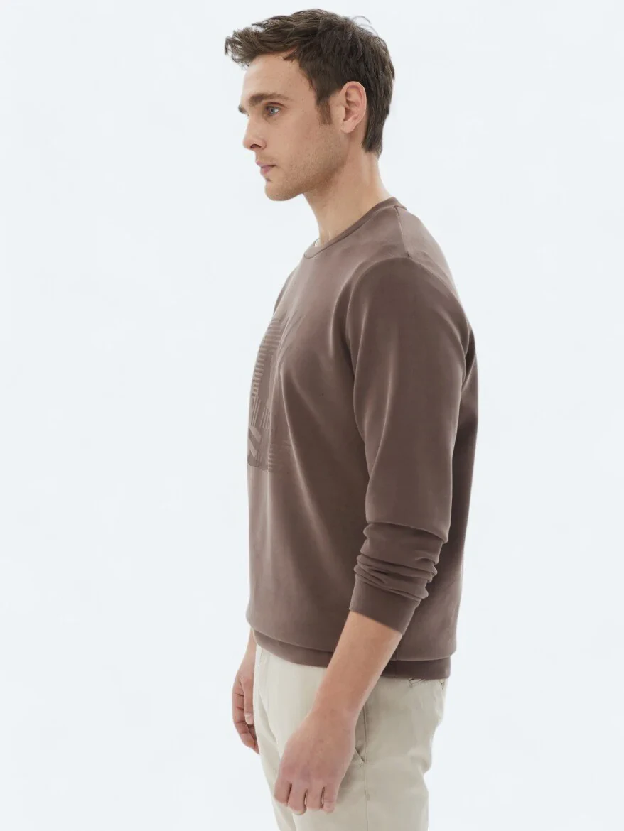 Brown Crew Neck Printed Sweatshirt 