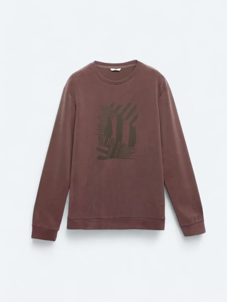 Brown Crew Neck Printed Sweatshirt - 6