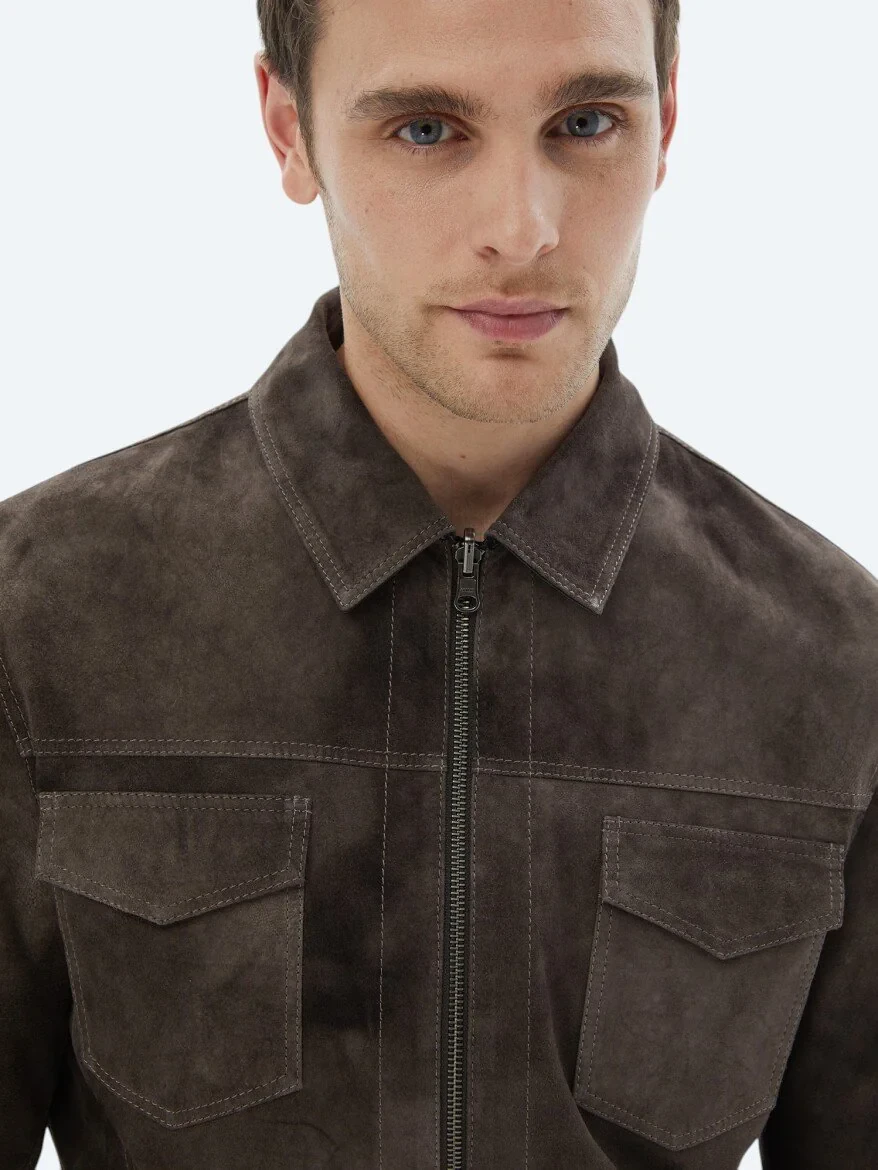 Brown Double-Sided Leather Coat - 5