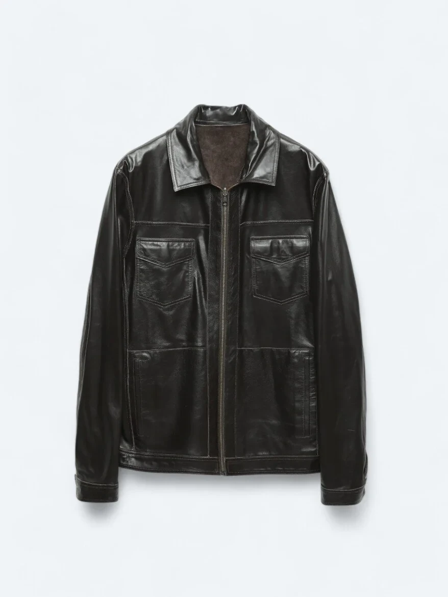 Brown Double-Sided Leather Coat - 9
