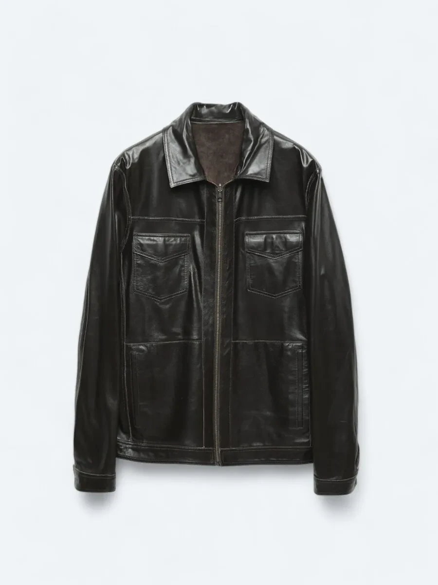 Brown Double-Sided Leather Coat - 9
