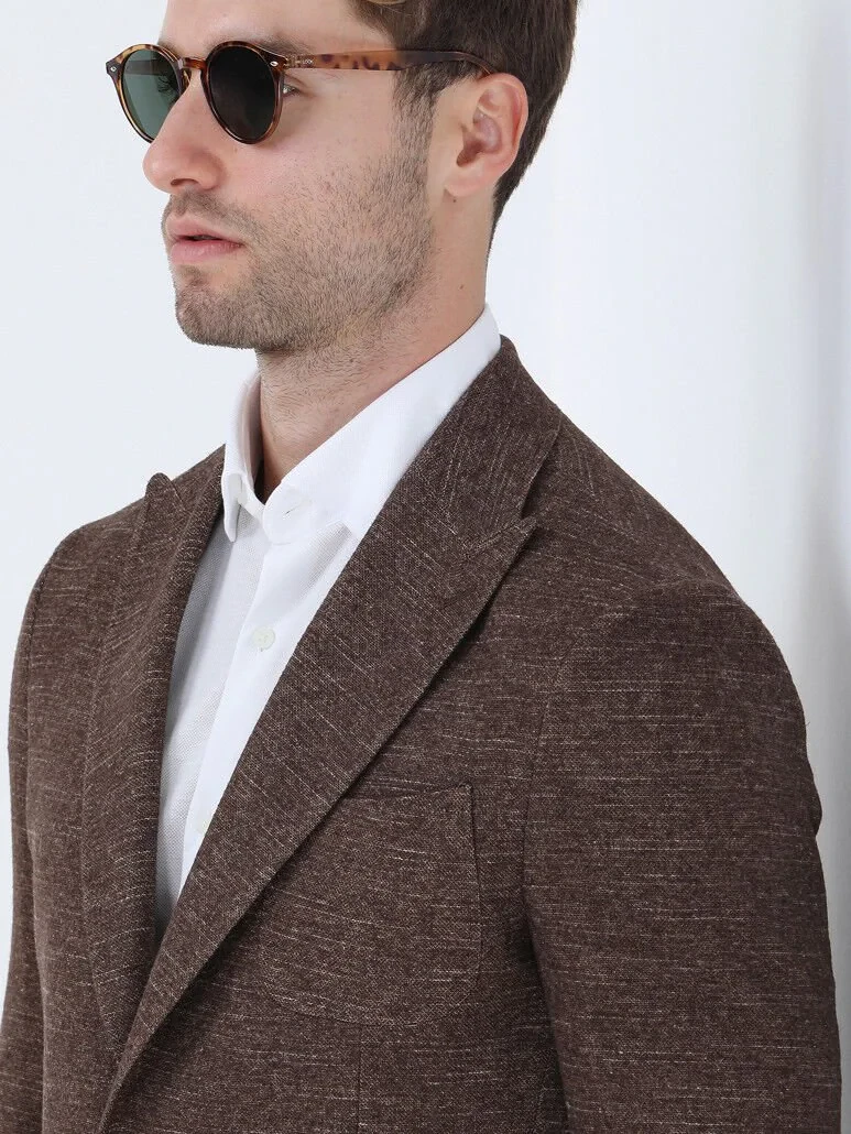 Brown Micro Modern Fit Wool Blended Jacket - 3