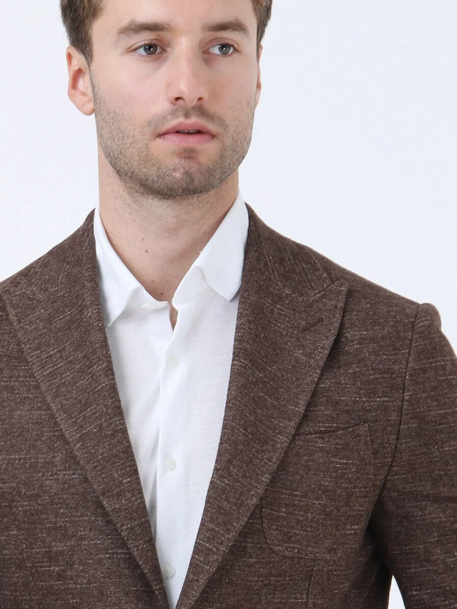 Brown Micro Modern Fit Wool Blended Jacket - 4