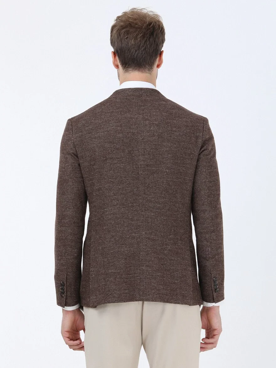 Brown Micro Modern Fit Wool Blended Jacket - 6