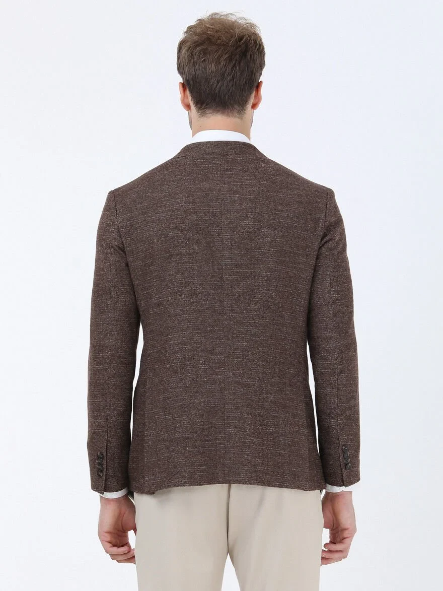 Brown Micro Modern Fit Wool Blended Jacket - 6