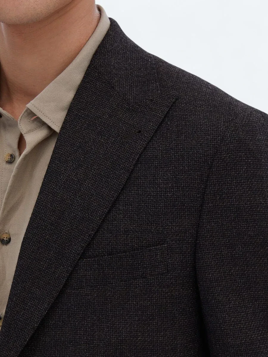 Brown Patterned Comfort Fit 100% Wool Jacket - 4