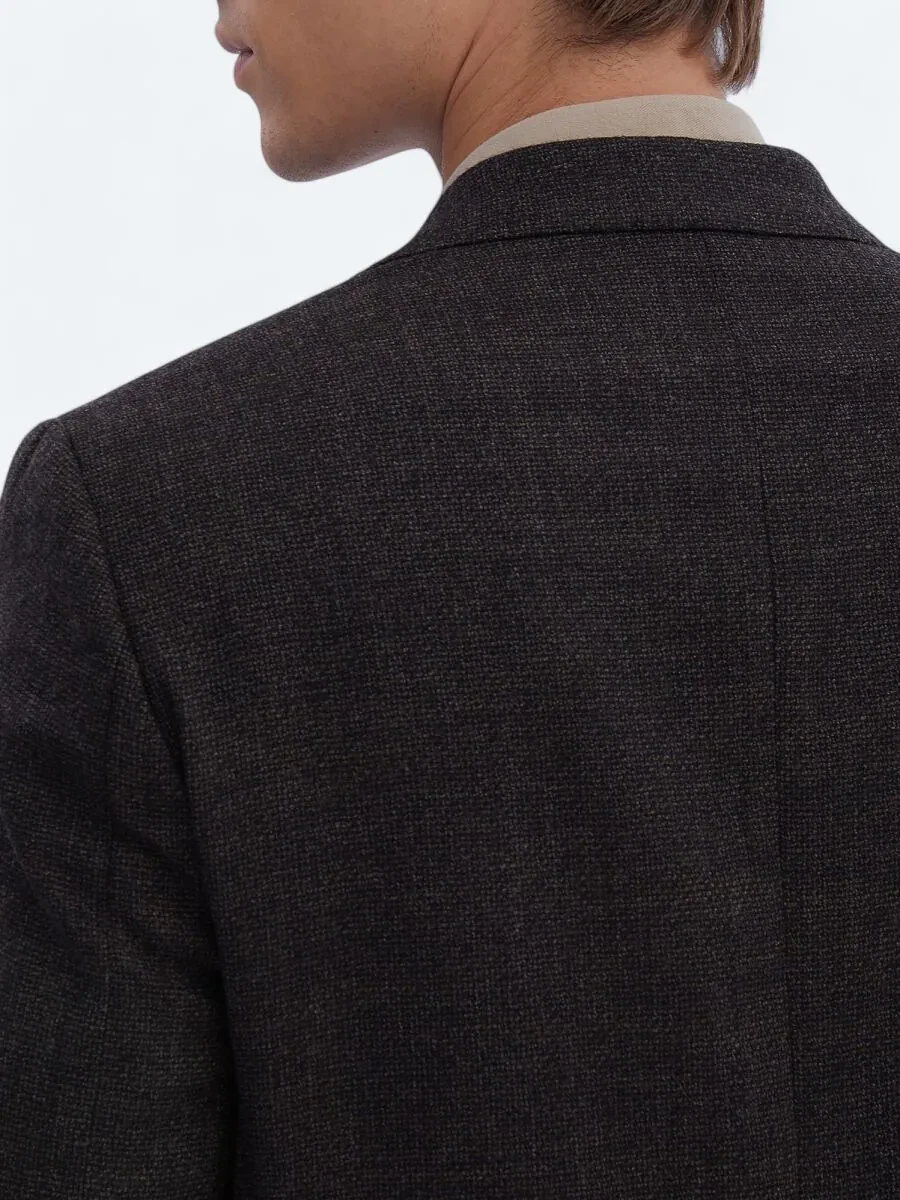 Brown Patterned Comfort Fit 100% Wool Jacket - 5