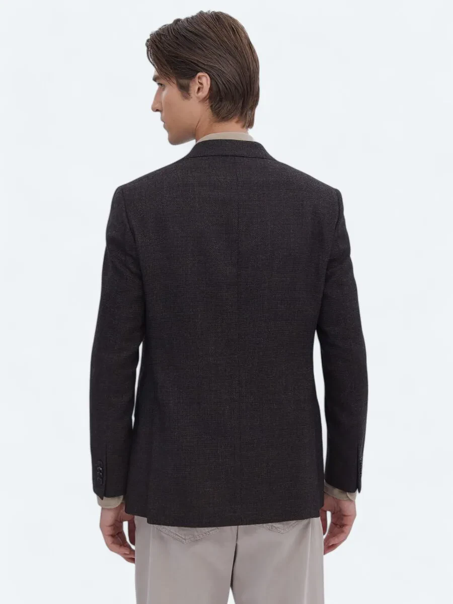 Brown Patterned Comfort Fit 100% Wool Jacket - 6