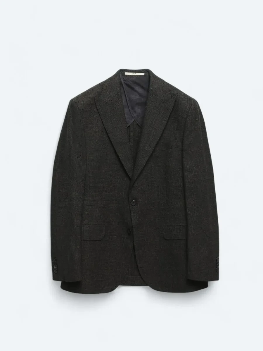 Brown Patterned Comfort Fit 100% Wool Jacket - 7