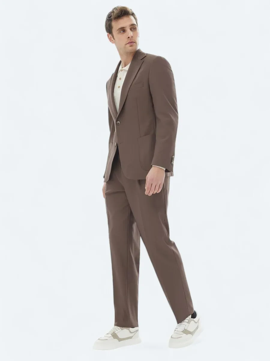 Brown Plain Comfort Fit Suit - 1
