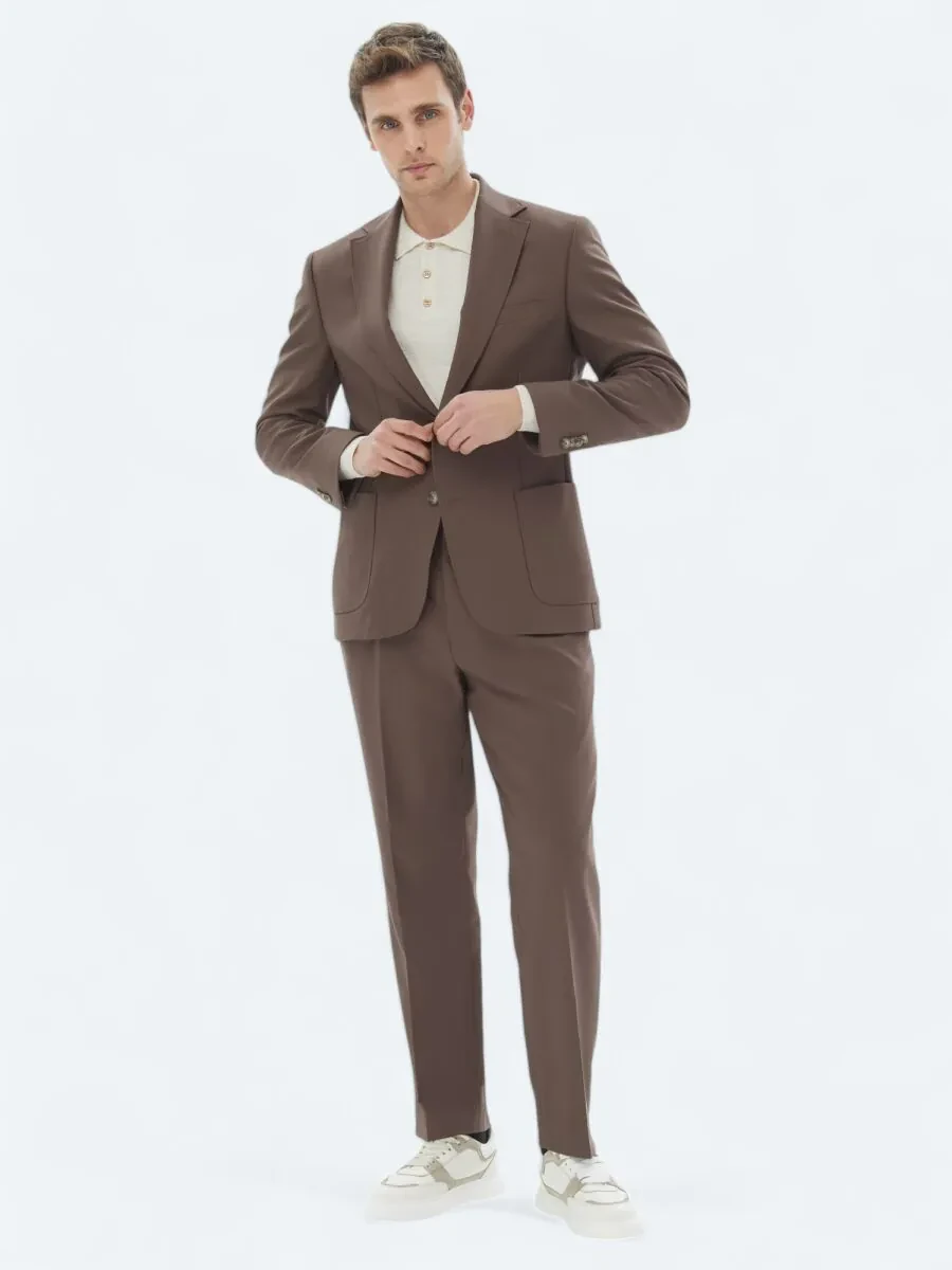 Brown Plain Comfort Fit Suit - 3