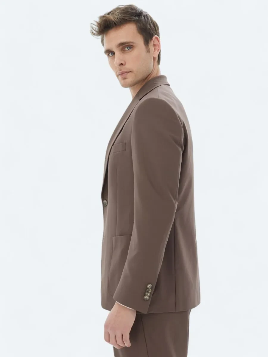 Brown Plain Comfort Fit Suit - 4
