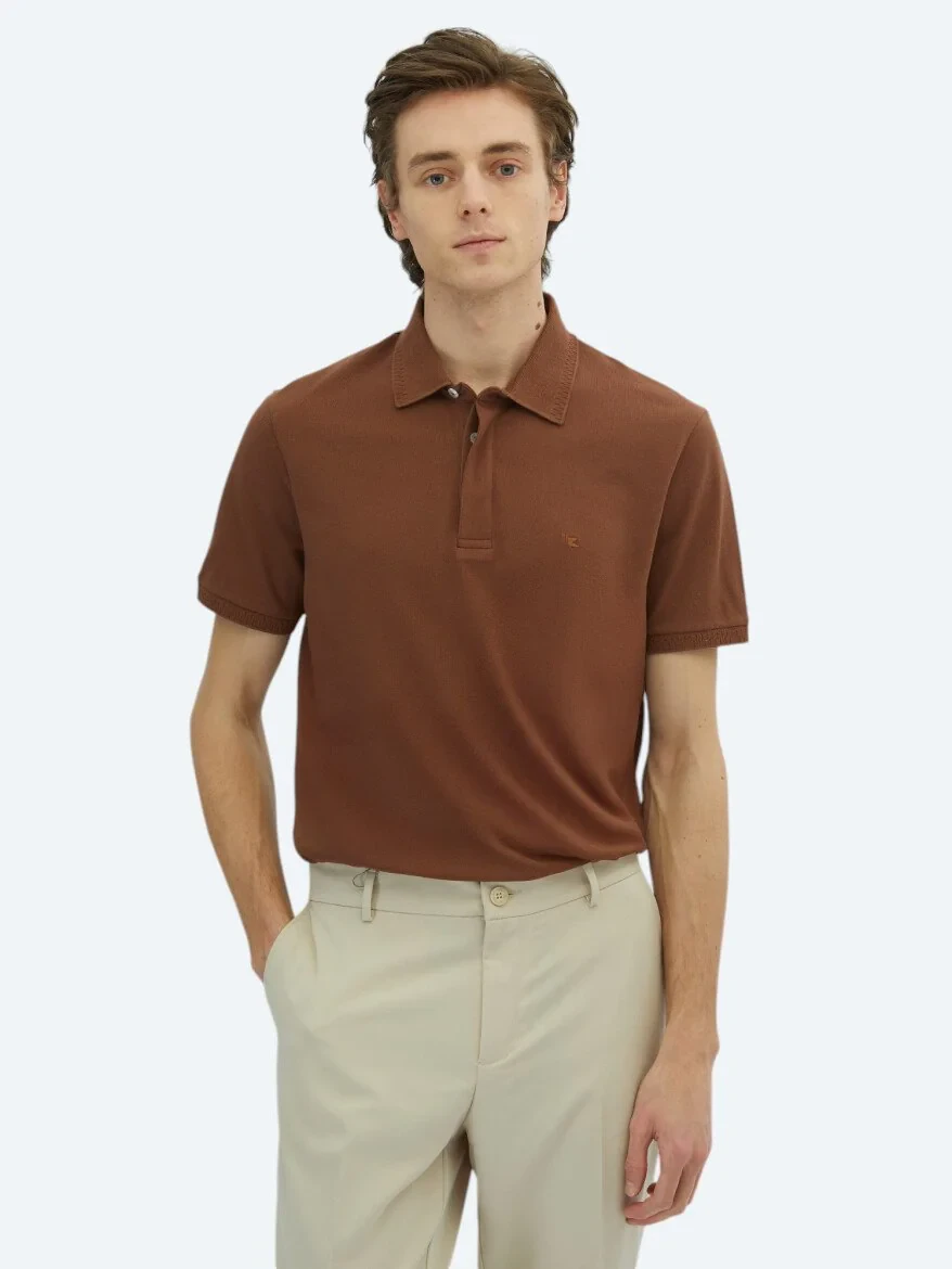 Brown Plain Polo Neck 100% Cotton T-Shirt - 1