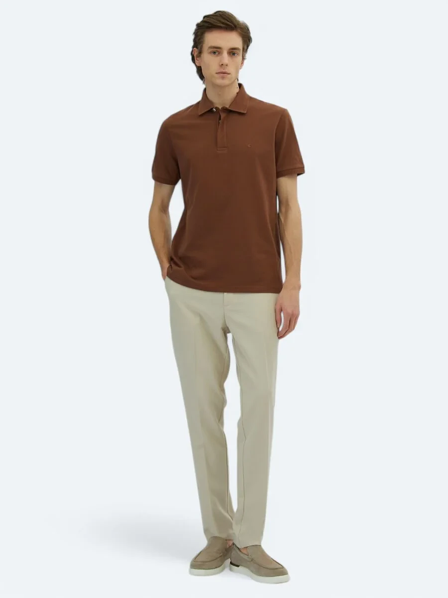 Brown Plain Polo Neck 100% Cotton T-Shirt - 2
