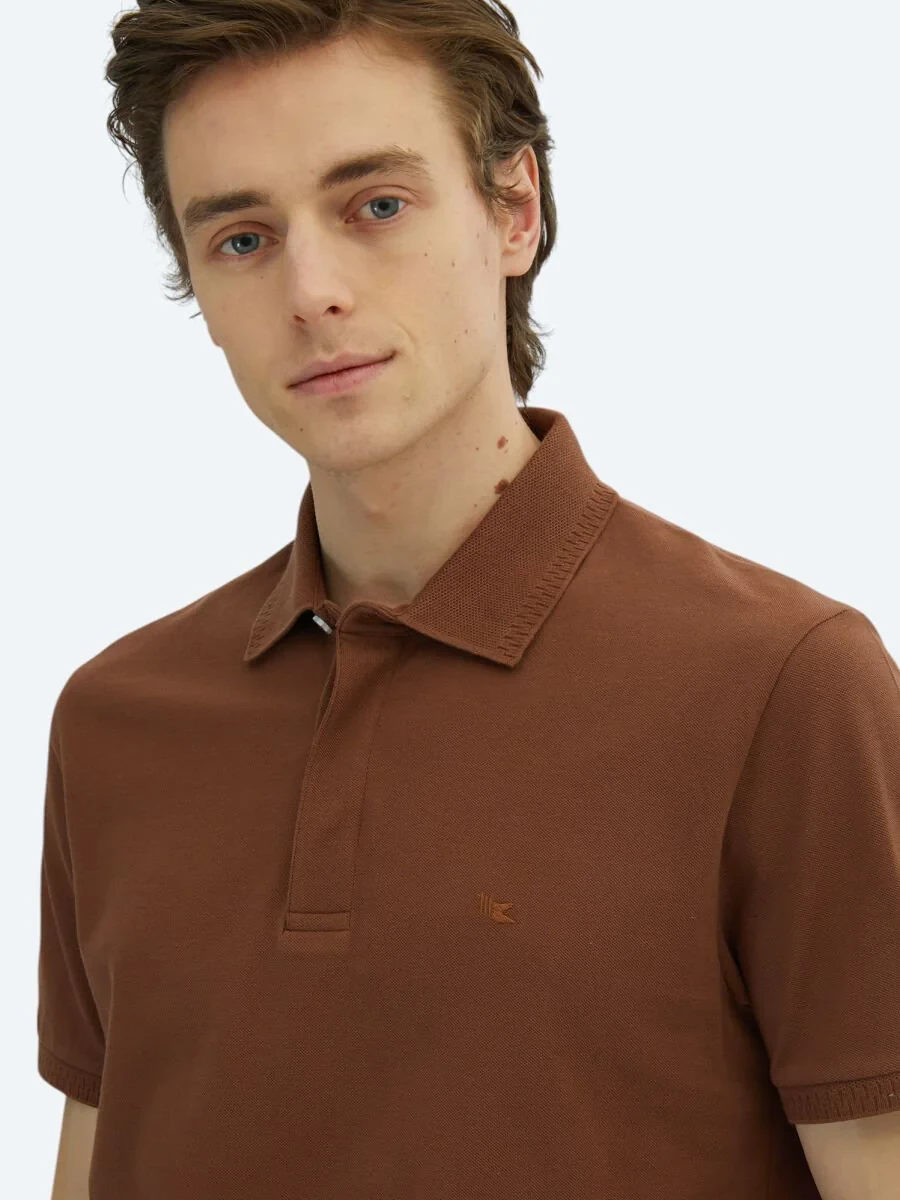 Brown Plain Polo Neck 100% Cotton T-Shirt - 3