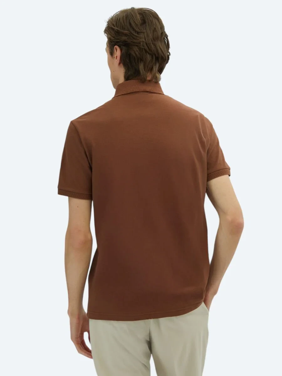Brown Plain Polo Neck 100% Cotton T-Shirt - 4