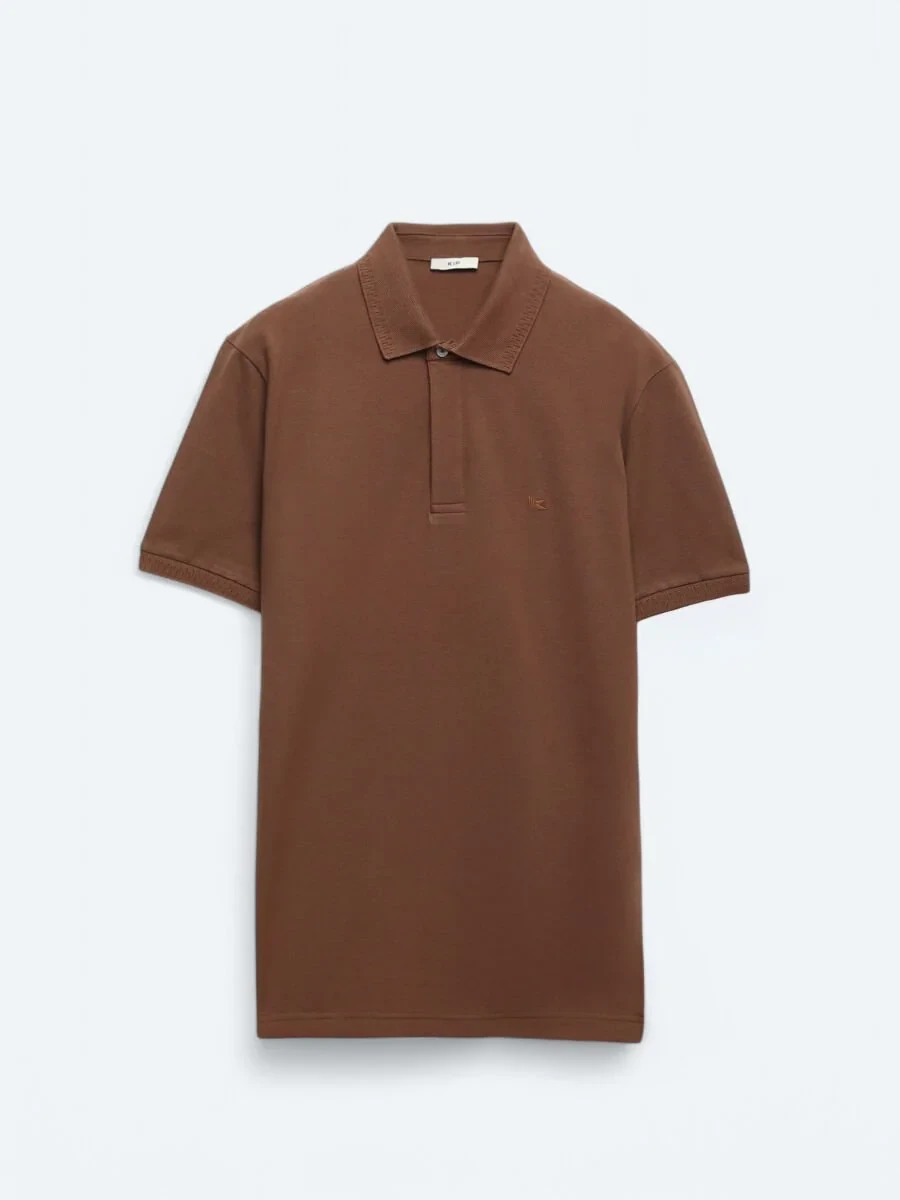 Brown Plain Polo Neck 100% Cotton T-Shirt - 5