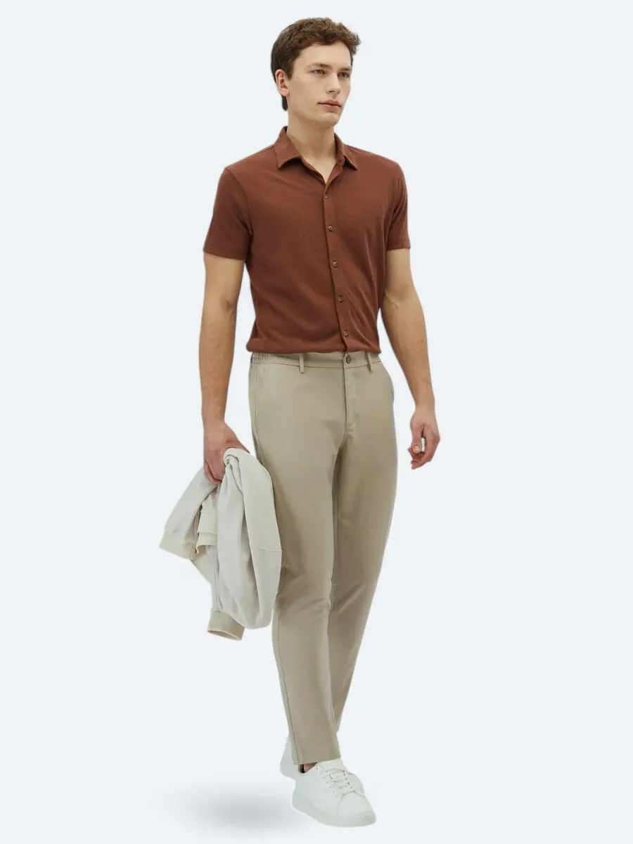 Brown Plain Regular Fit Knitting Casual Cotton Blended Shirt - 3