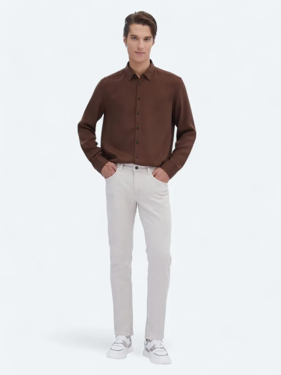 Brown Ribbed Regular Fit Weaving Casual Shirt - 2