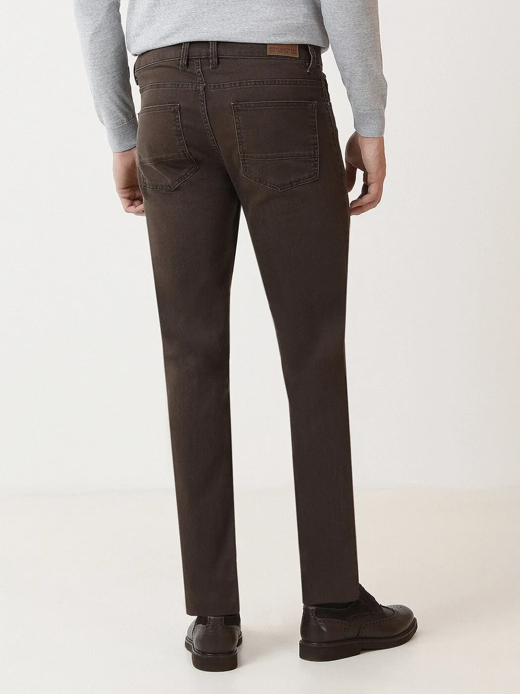 Brown Slim Fit Denim Cotton Blended Trousers - 4