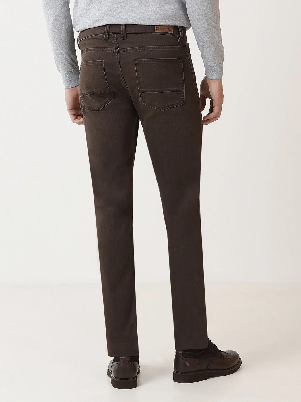 Brown Slim Fit Denim Cotton Blended Trousers - 4