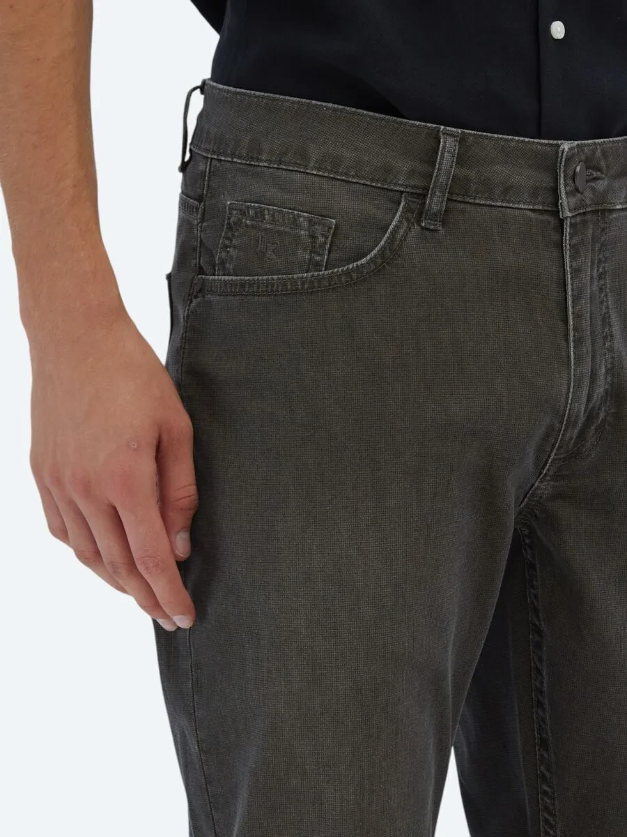 Brown Slim Fit Denim Cotton Blended Trousers - 4