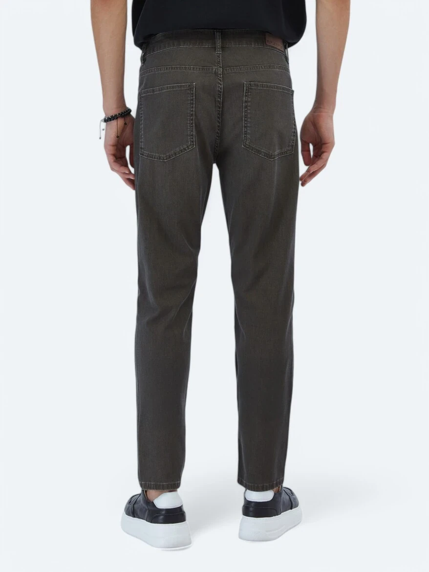 Brown Slim Fit Denim Cotton Blended Trousers - 5