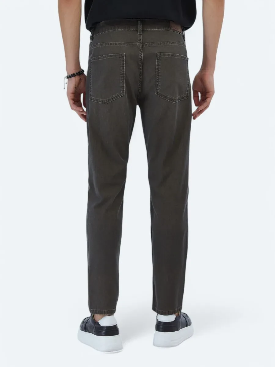 Brown Slim Fit Denim Cotton Blended Trousers - 5