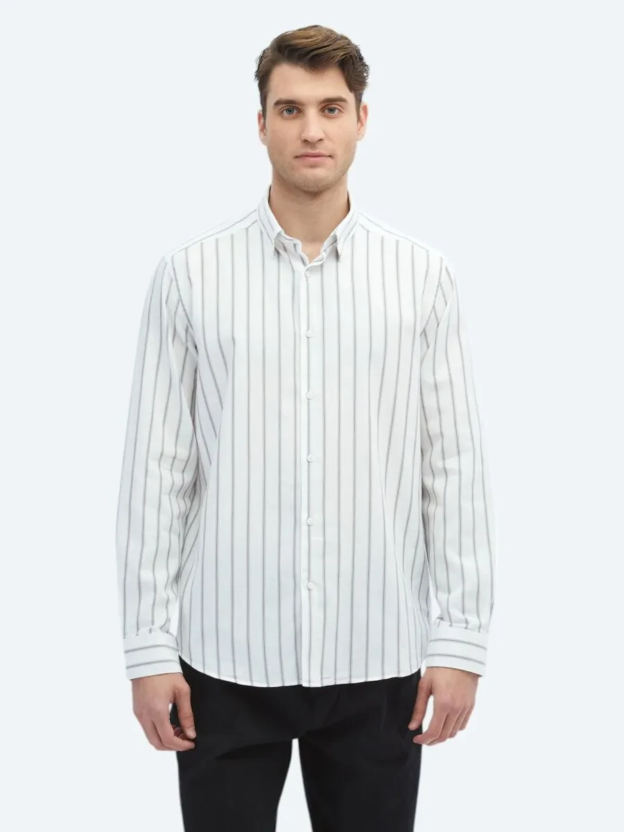 Brown Striped Regular Fit Weaving Casual 100% Cotton Shirt - 3