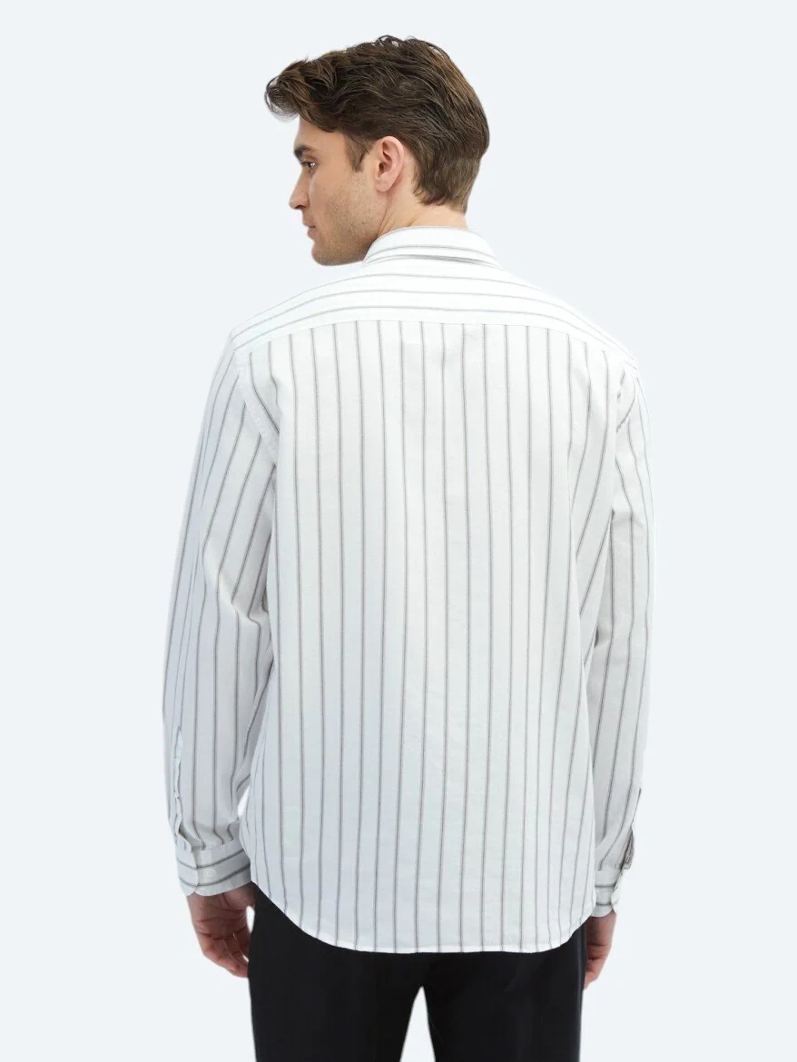 Brown Striped Regular Fit Weaving Casual 100% Cotton Shirt - 5