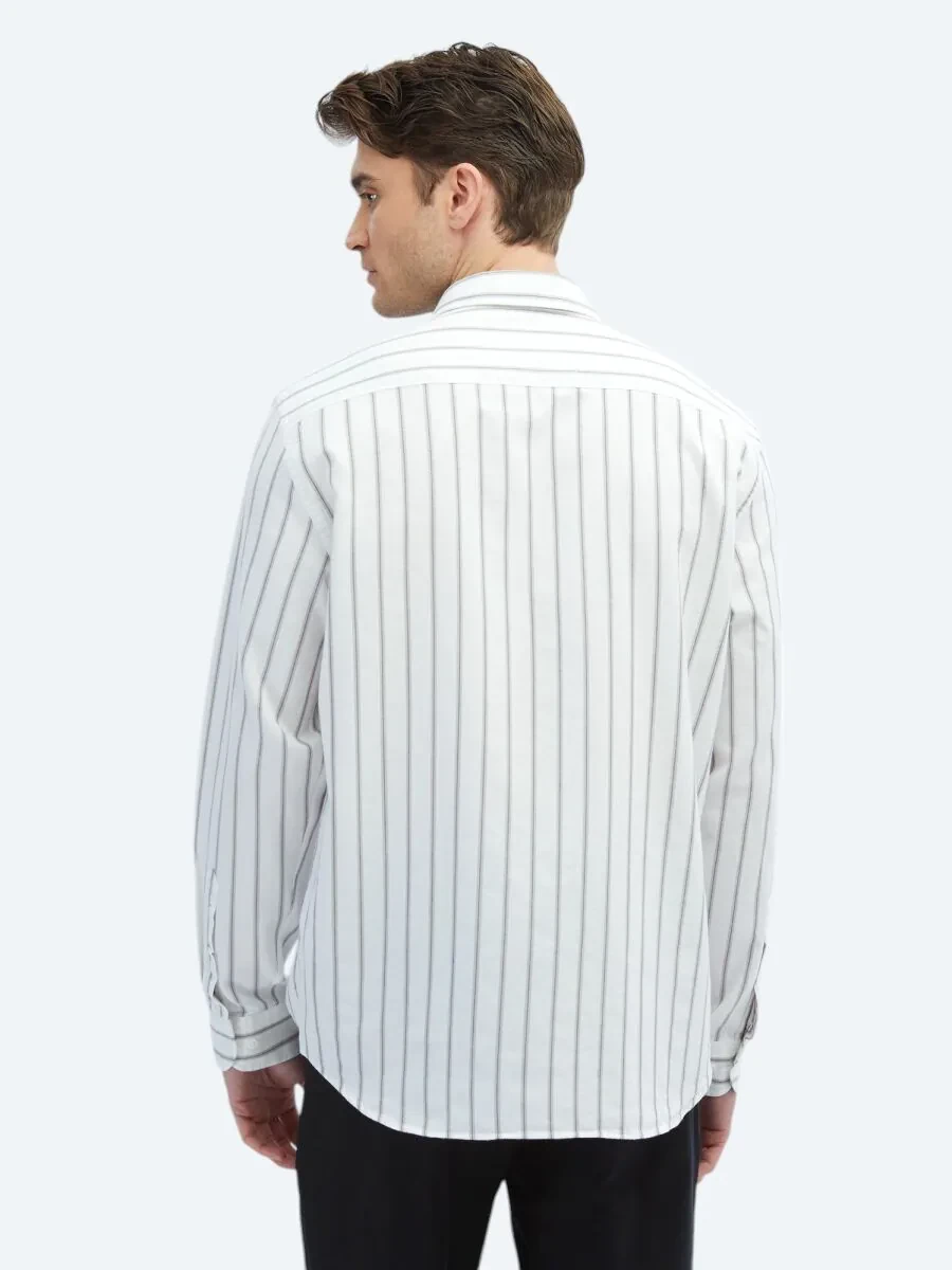 Brown Striped Regular Fit Weaving Casual 100% Cotton Shirt - 5