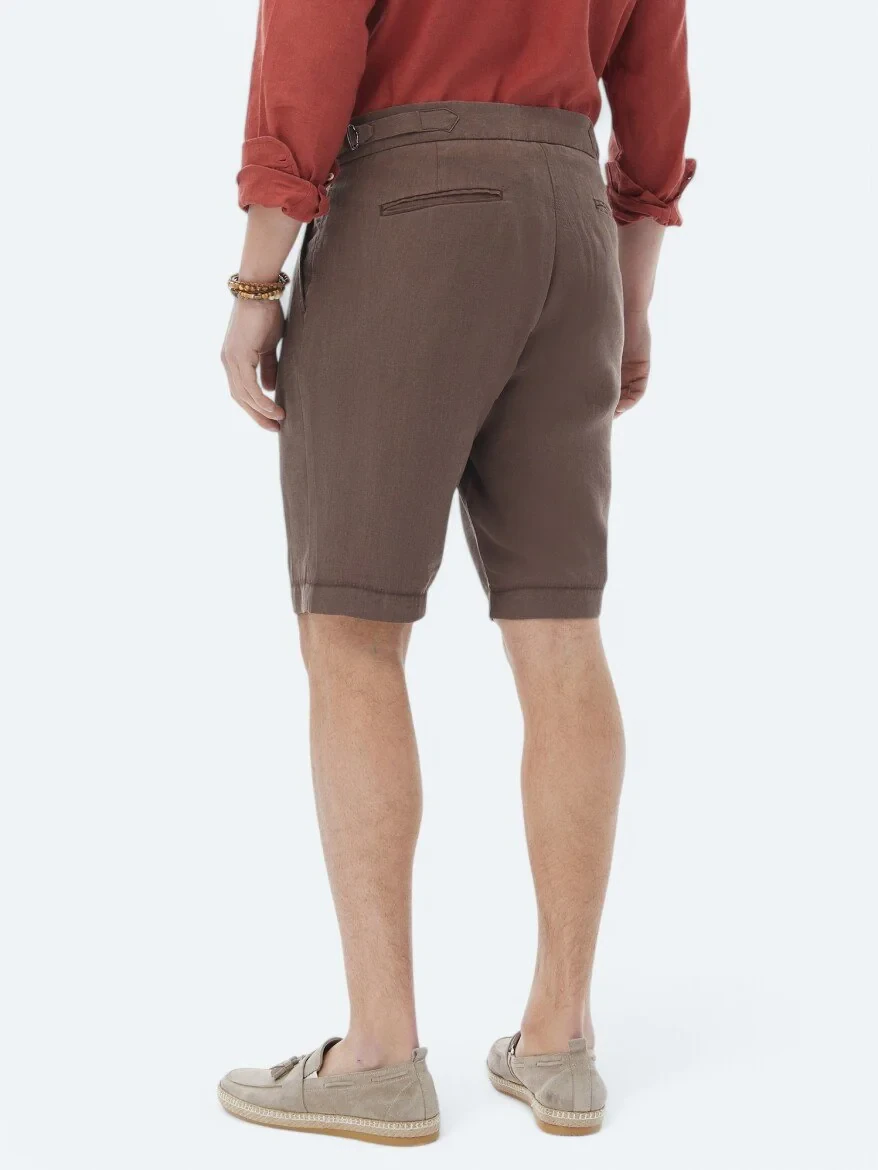 Brown Weaving Carrot Fit Casual Bermuda - 6