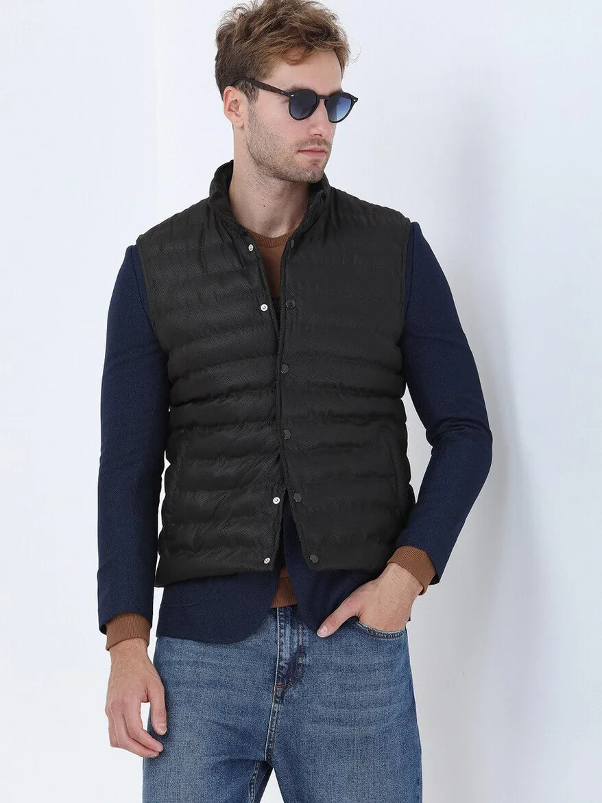 Brown Weaving Puffer Vest - 1