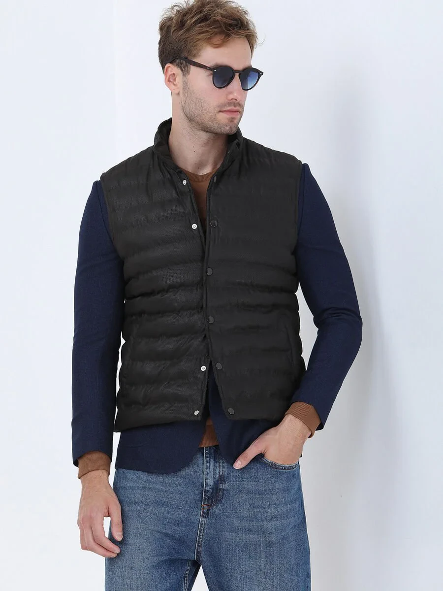 Brown Weaving Puffer Vest - 1