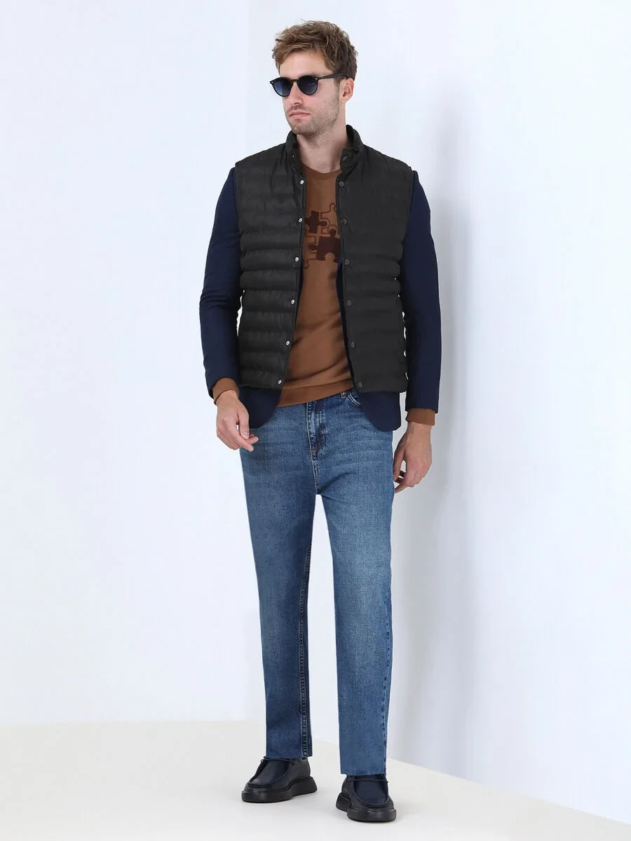 Brown Weaving Puffer Vest - 2