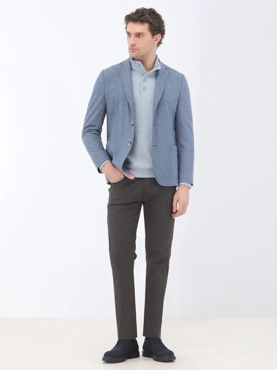Brown Weaving Slim Fit Casual Cotton Blended Trousers - 3