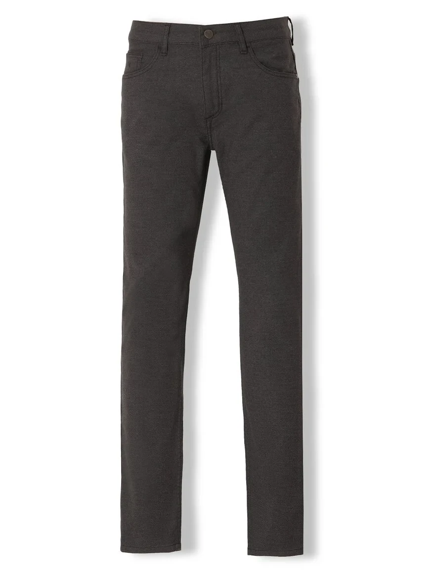 Brown Weaving Slim Fit Casual Cotton Blended Trousers - 6