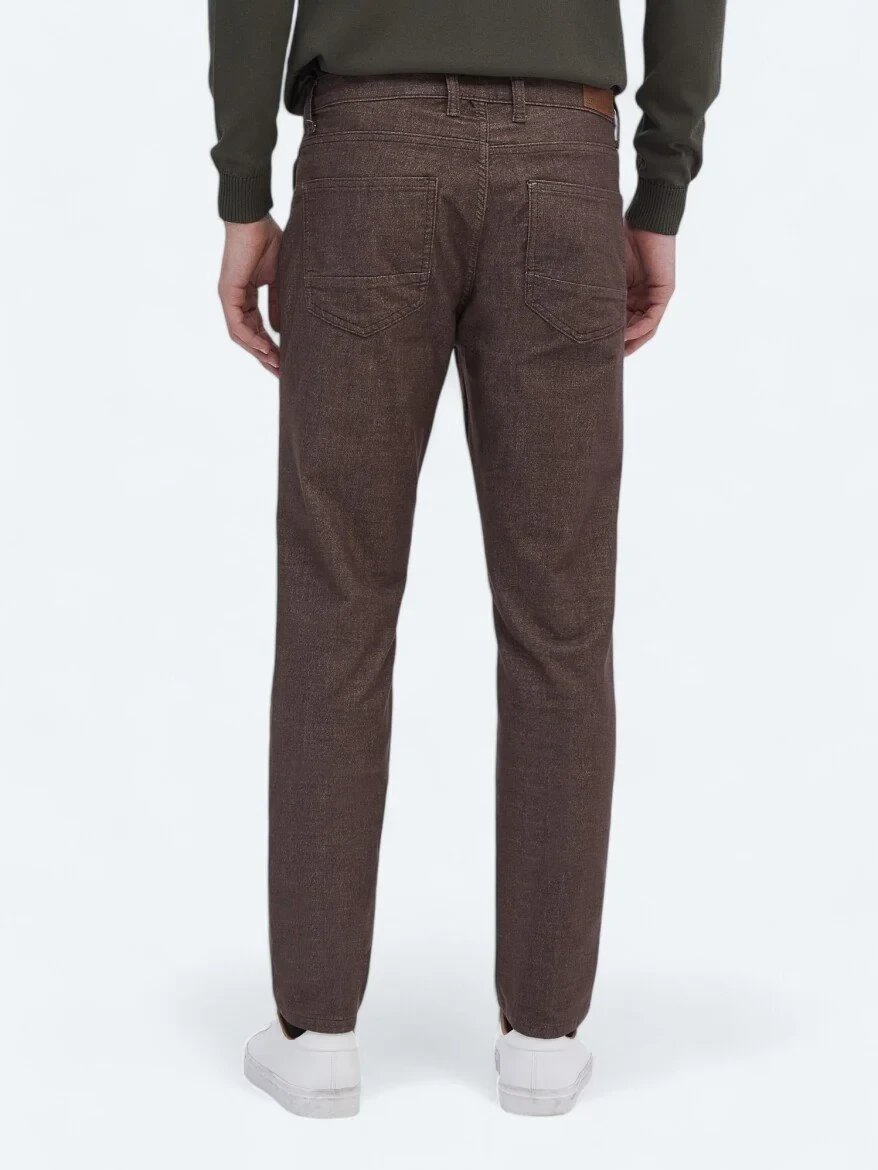 Brown Weaving Slim Fit Casual Cotton Blended Trousers 